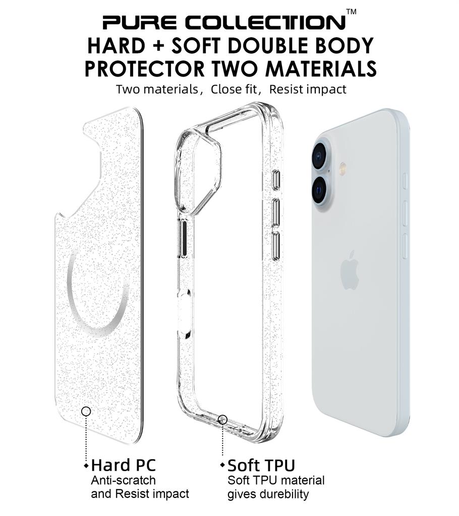 Apple iPhone 16 TOKO Pure Glitter MagSafe hátlap tok (Ezüst)