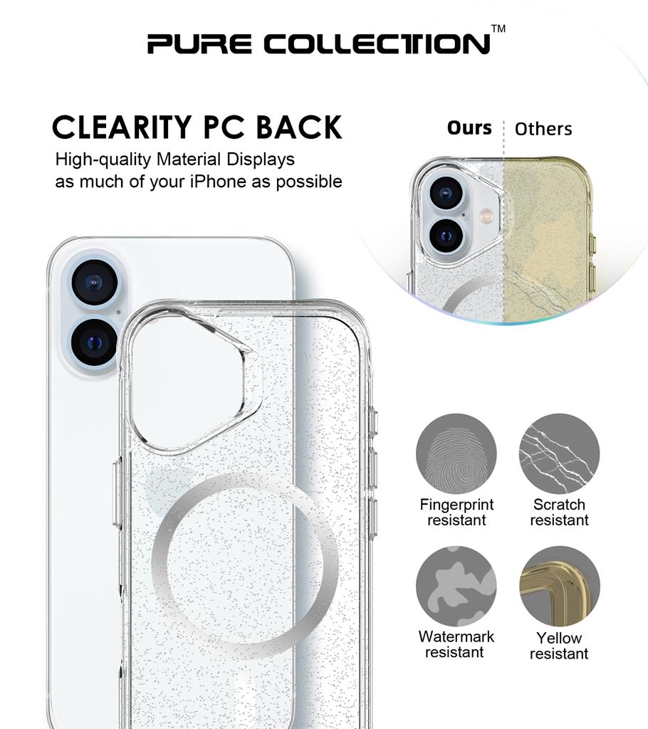 Apple iPhone 16 TOKO Pure Glitter MagSafe hátlap tok (Ezüst)