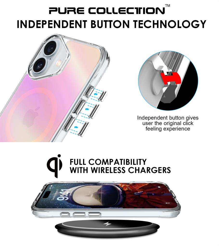 Apple iPhone 16 TOKO Pure rainbow magsafe hátlap tok (Rózsaszín)