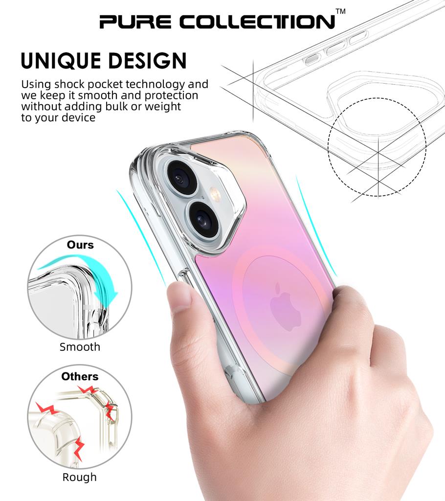 Apple iPhone 16 TOKO Pure rainbow magsafe hátlap tok (Rózsaszín)