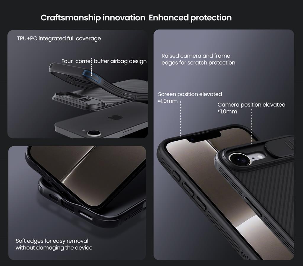 Apple iPhone 16e Nillkin camshield armor hátlap tok (Fekete)