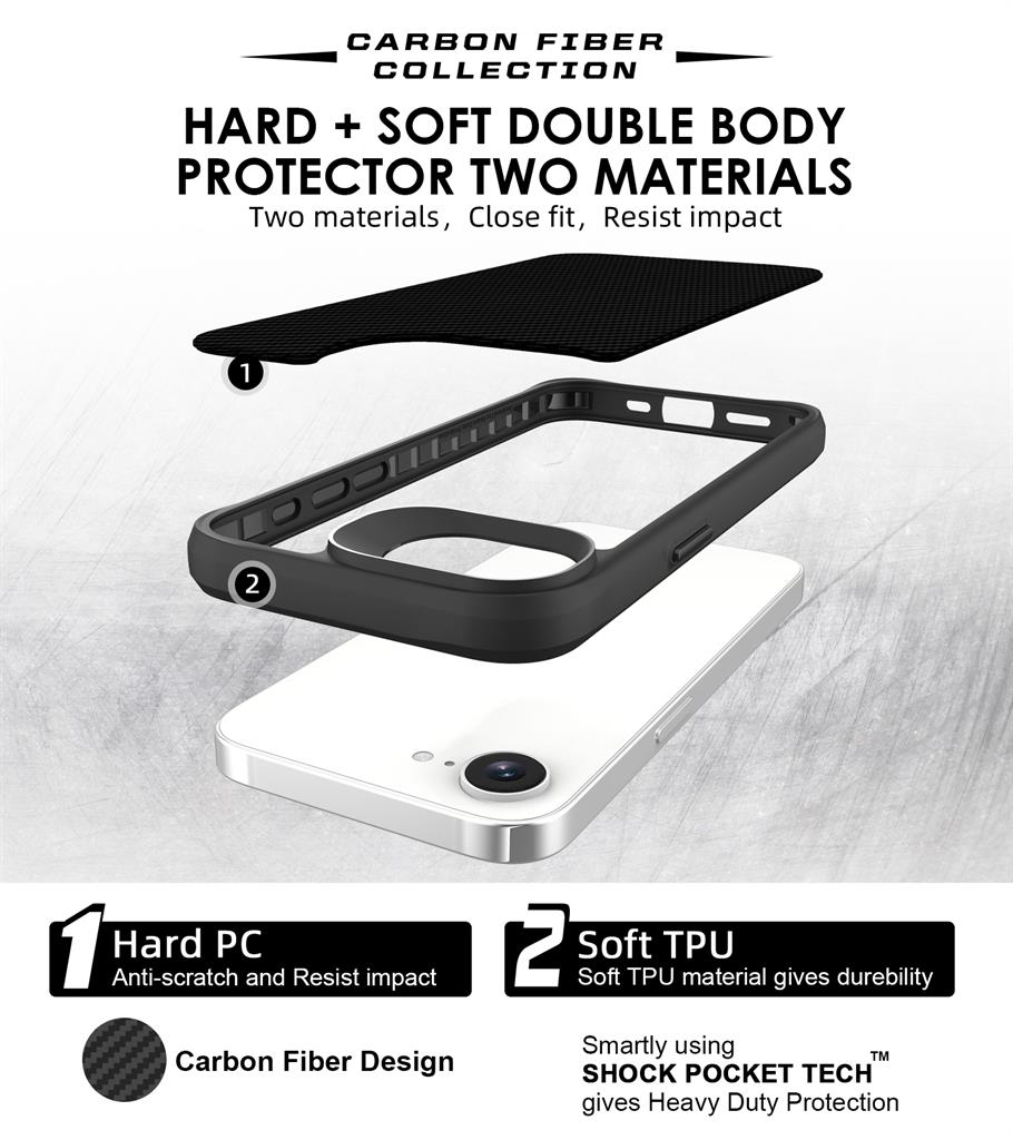 Apple iPhone 16e TOKO Carbon fiber hátlap tok (Fekete)