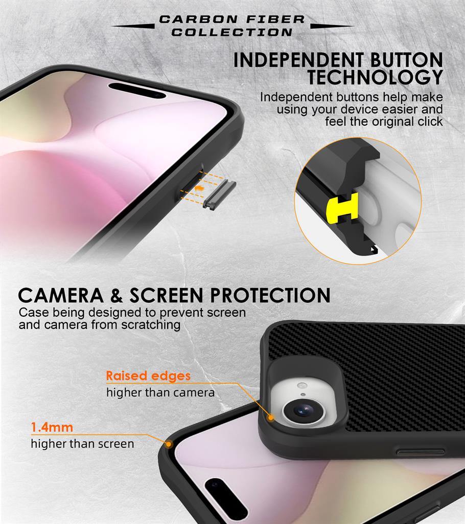 Apple iPhone 16e TOKO Carbon fiber hátlap tok (Fekete)