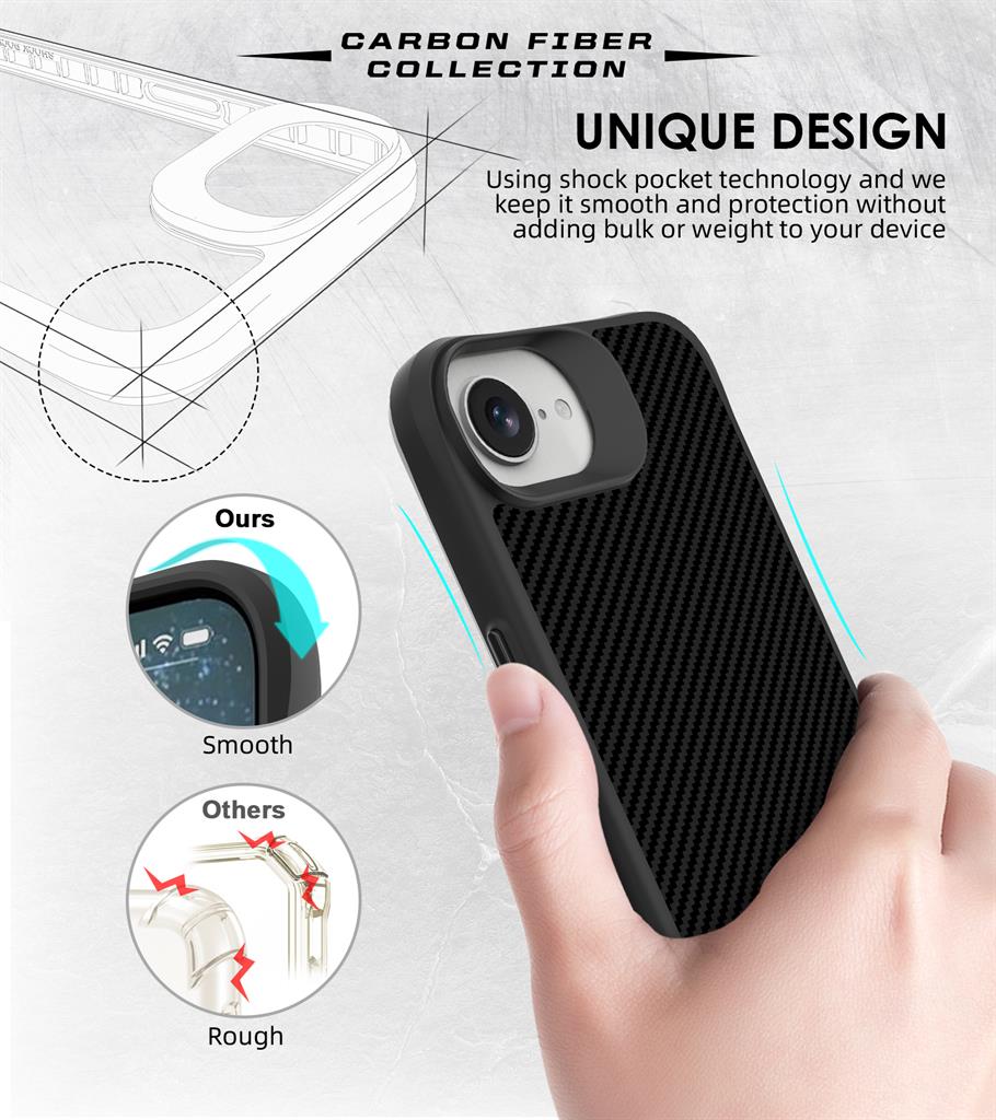 Apple iPhone 16e TOKO Carbon fiber hátlap tok (Fekete)