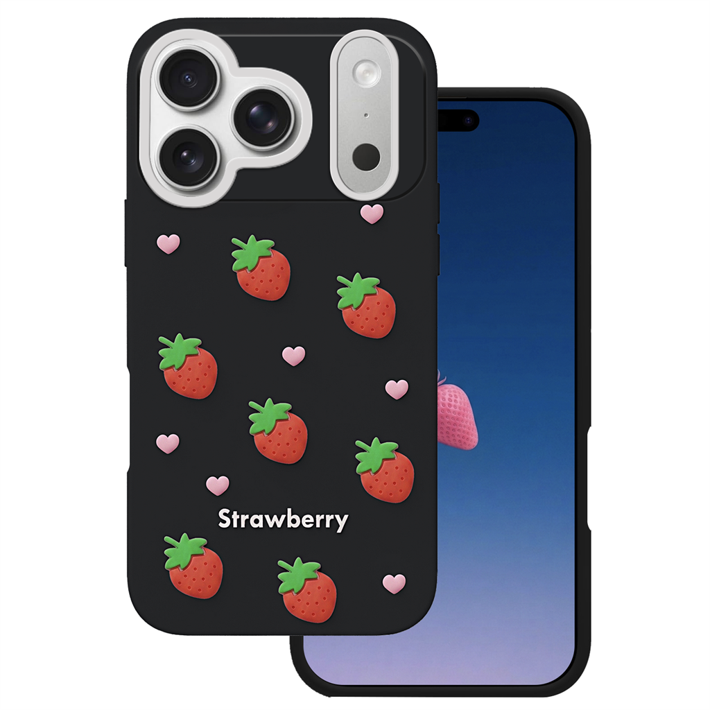 Apple iPhone 17 Pro Max Strawberry hátlap tok (Fekete)