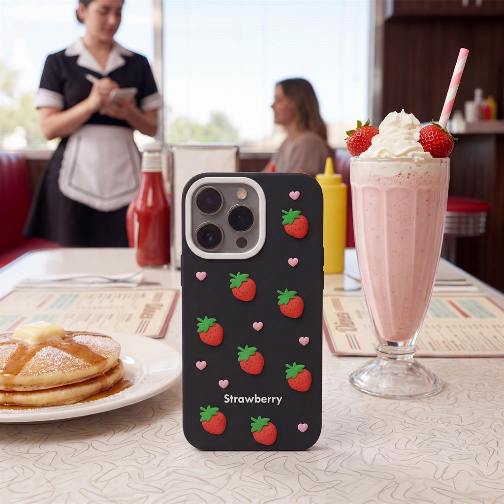 Apple iPhone 17 Pro Max Strawberry hátlap tok (Fekete)