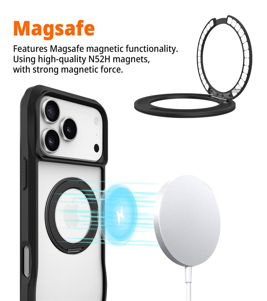Apple iPhone 17 Pro Max TOKO Octagon MagSafe 360 forgatható hátlap tok (Fekete)