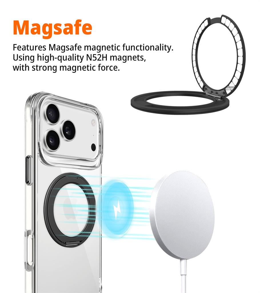 Apple iPhone 17 Pro Max TOKO Pure MagSafe 360 ring hátlap tok (Fekete)