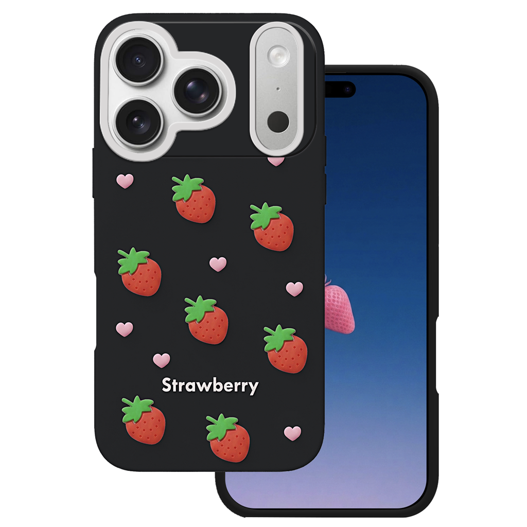 Apple iPhone 17 Pro Strawberry hátlap tok (Fekete)