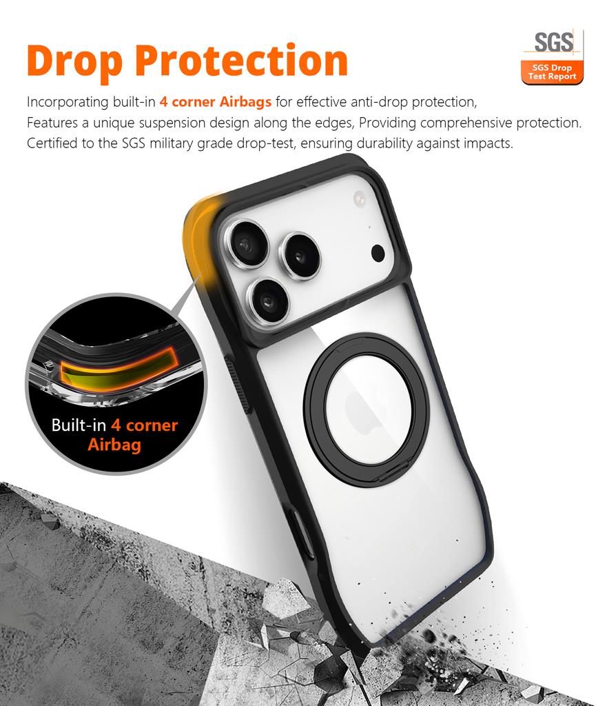 Apple iPhone 17 Pro TOKO Octagon MagSafe 360 forgatható hátlap tok (Fekete)