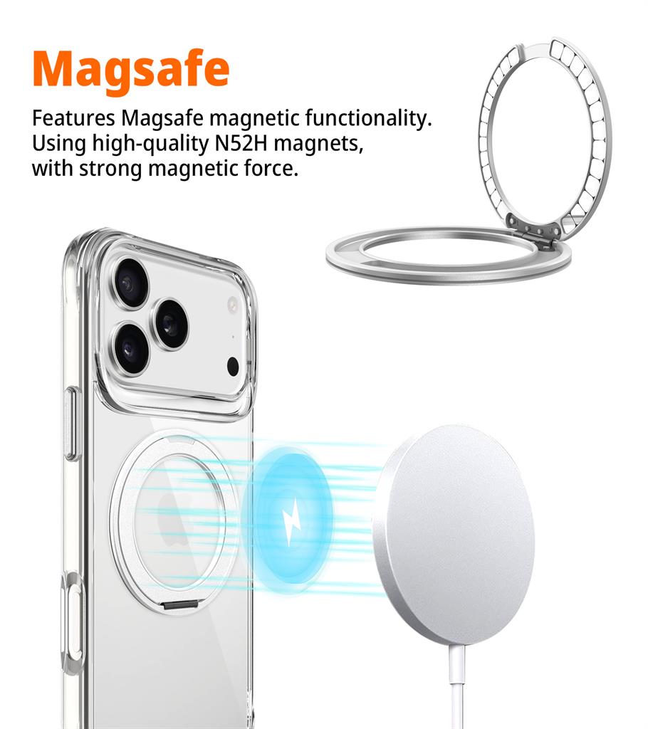 Apple iPhone 17 Pro TOKO Pure MagSafe 360 ring hátlap tok (Ezüst)