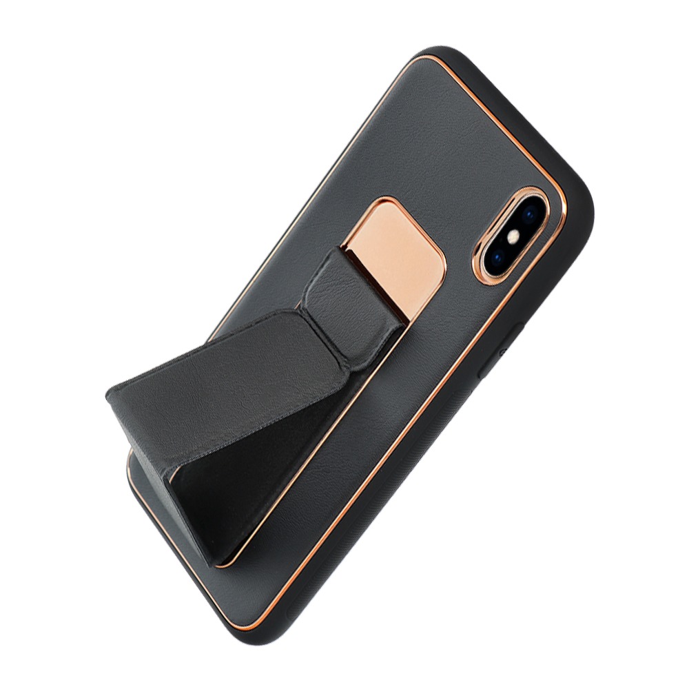 Apple iPhone X/XS bőr védőtok kihúzható állvánnyal, mágneses autós tartó kompatibilis , (Fekete)