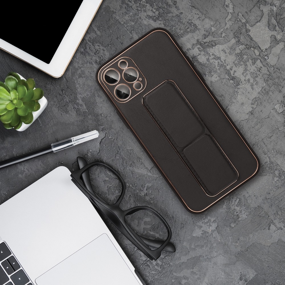 Apple iPhone X/XS bőr védőtok kihúzható állvánnyal, mágneses autós tartó kompatibilis , (Fekete)