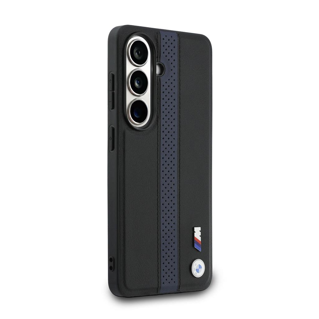 BMW M PU Leather Perforated Stripes and Metal Logo Magnetic Samsung Galaxy S26 (Kék)