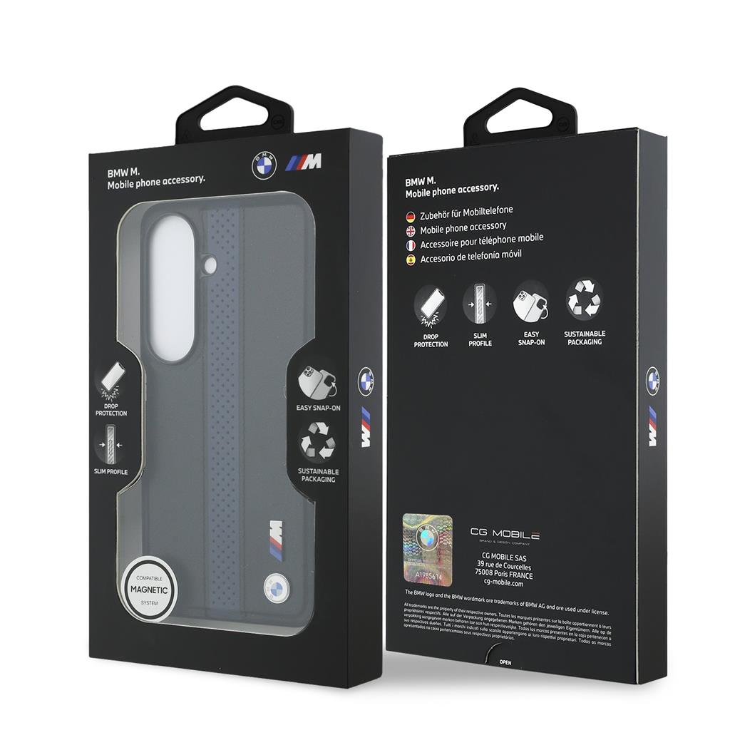 BMW M PU Leather Perforated Stripes and Metal Logo Magnetic Samsung Galaxy S26 (Kék)