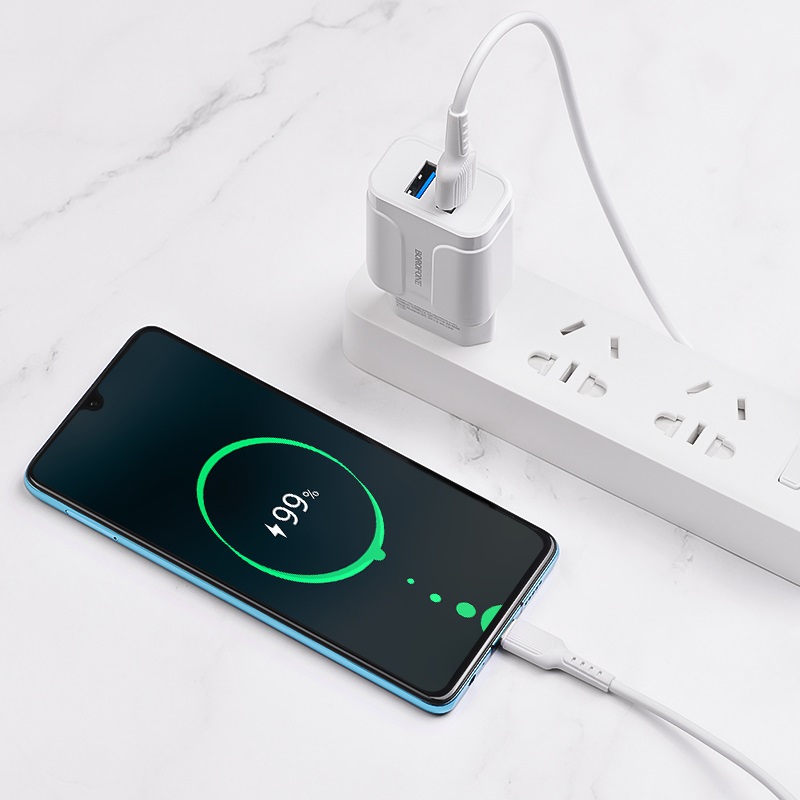 Borofone BA37A hálózati töltő (2 USB port, type-C kábel), 5V 2,4A, fehér 3