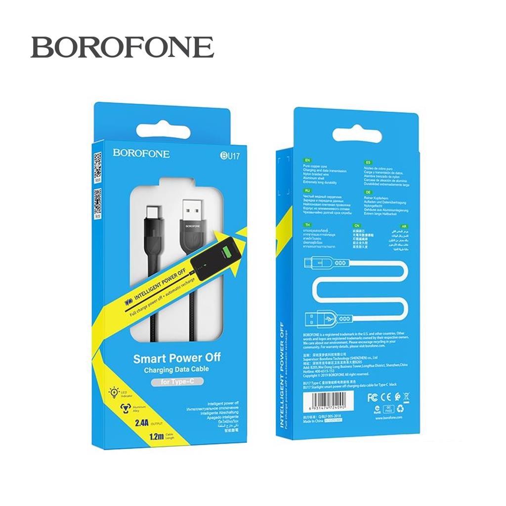 Borofone BU17 type-C kábel, 2.4A 1.2M, fekete 0