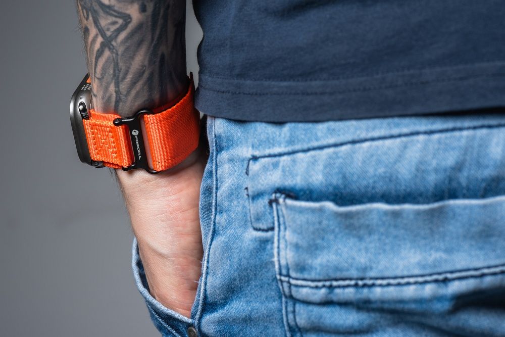 Forcell F-Design FA05 nylon tépőzáras szíj Apple Watch 38 / 40 / 41 mm (Narancssárga)
