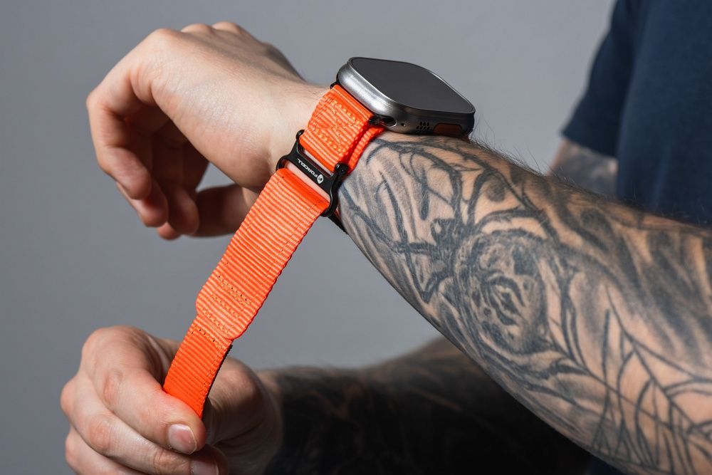 Forcell F-Design FA05 nylon tépőzáras szíj Apple Watch 38 / 40 / 41 mm (Narancssárga)