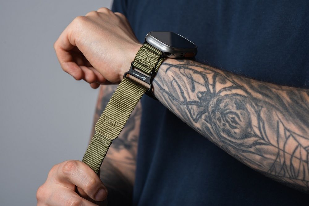 Forcell F-Design FA05 nylon tépőzáras szíj Apple Watch 38 / 40 / 41 mm (Zöld)