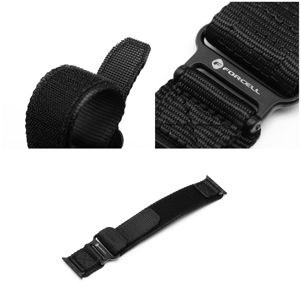 Forcell F-Design FA05 nylon tépőzáras szíj Apple Watch 42 / 44 / 45 / 49 mm (Fekete)