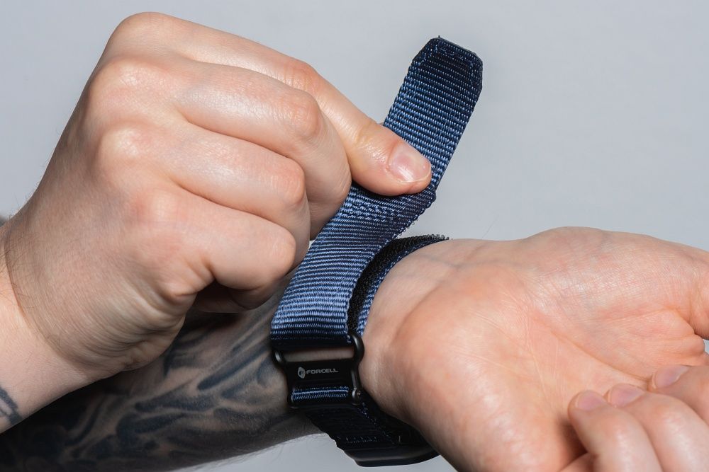 Forcell F-Design FA05 nylon tépőzáras szíj Apple Watch 42 / 44 / 45 / 49 mm (Kék)