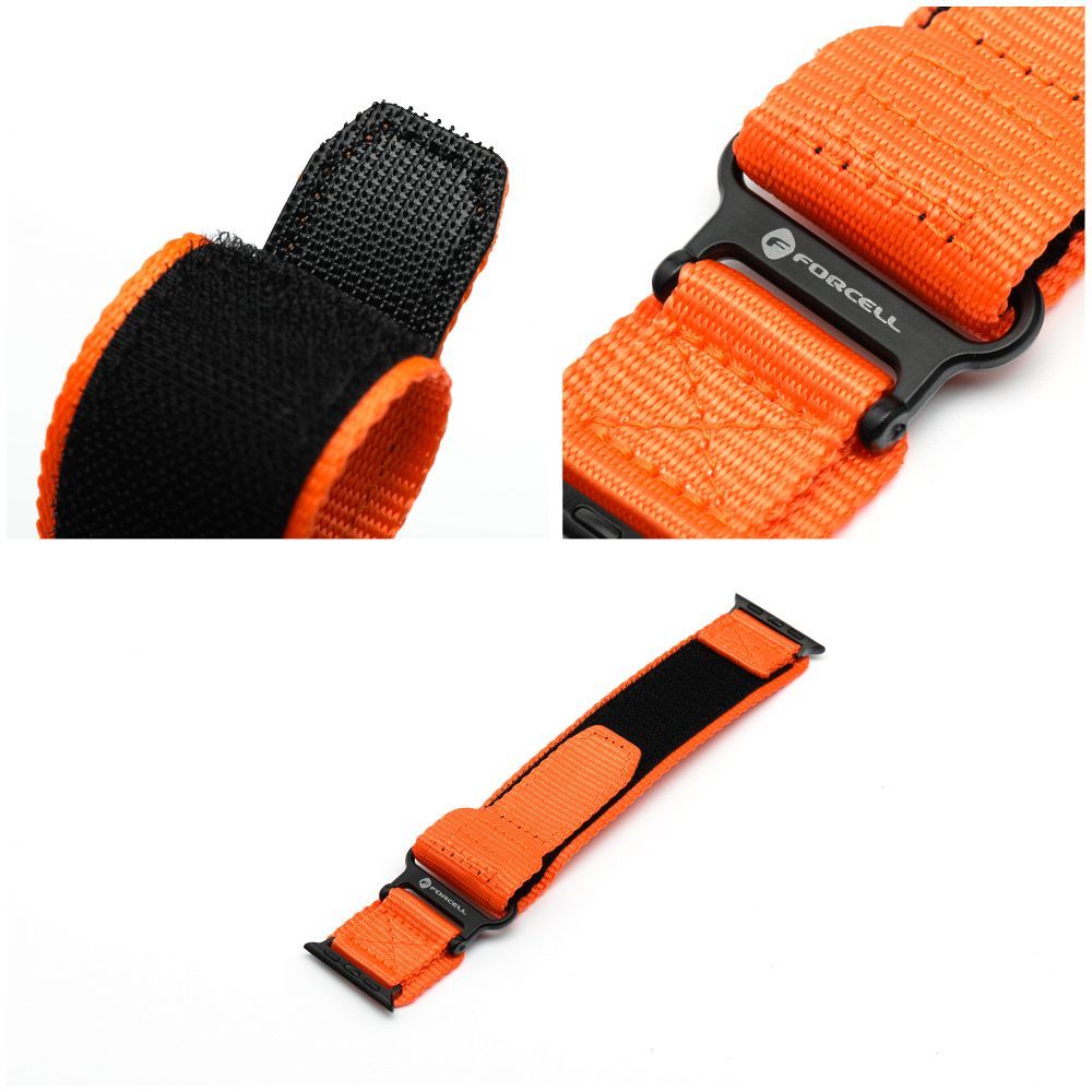 Forcell F-Design FA05 nylon tépőzáras szíj Apple Watch 42 / 44 / 45 / 49 mm (Narancssárga)