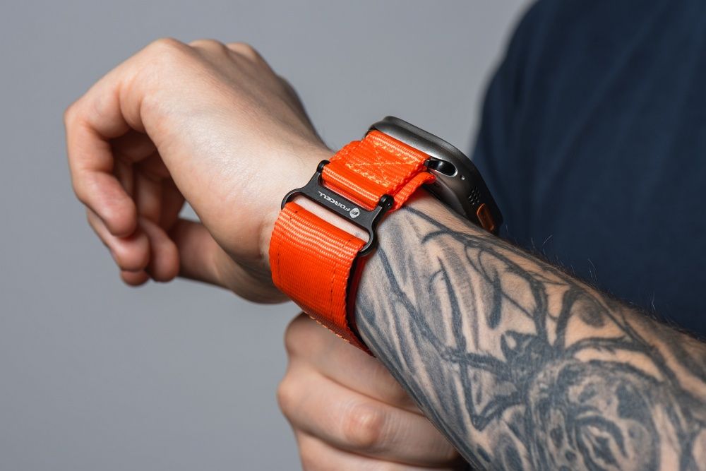 Forcell F-Design FA05 nylon tépőzáras szíj Apple Watch 42 / 44 / 45 / 49 mm (Narancssárga)