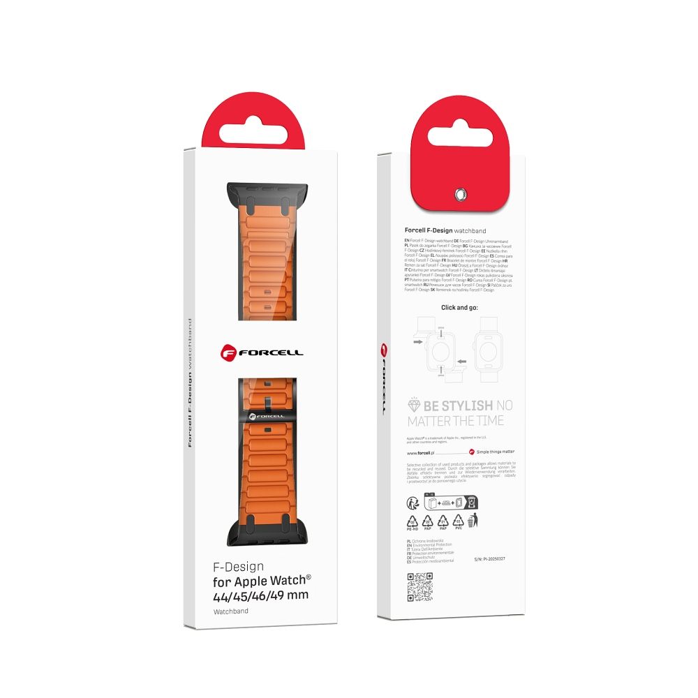 Forcell F-Design FA06 szilikon szíj Apple Watch 42 / 44 / 45 / 49 mm (Narancssárga)