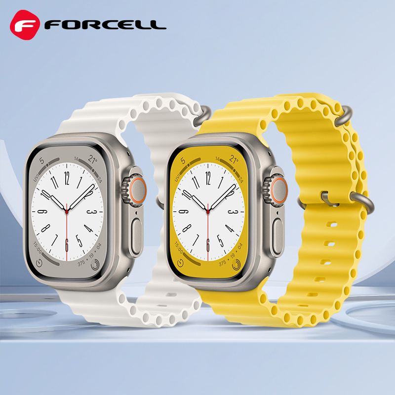 Forcell F-Design FA12 szilikon szíj Apple Watch 42 / 44 / 45 / 49 mm (Sárga)
