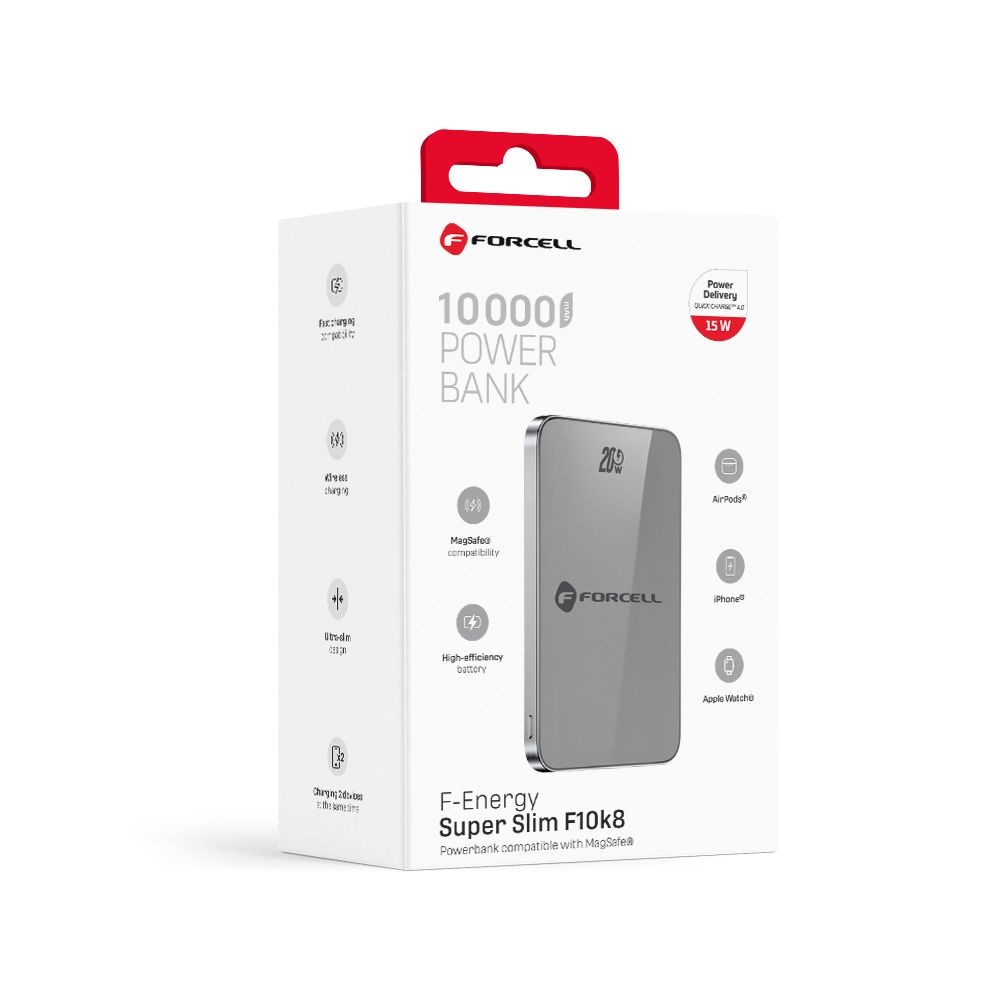 Forcell F-Energy SuperSlim F10K8 MagSafe power bank 15W 10000 mAh (Szürke)