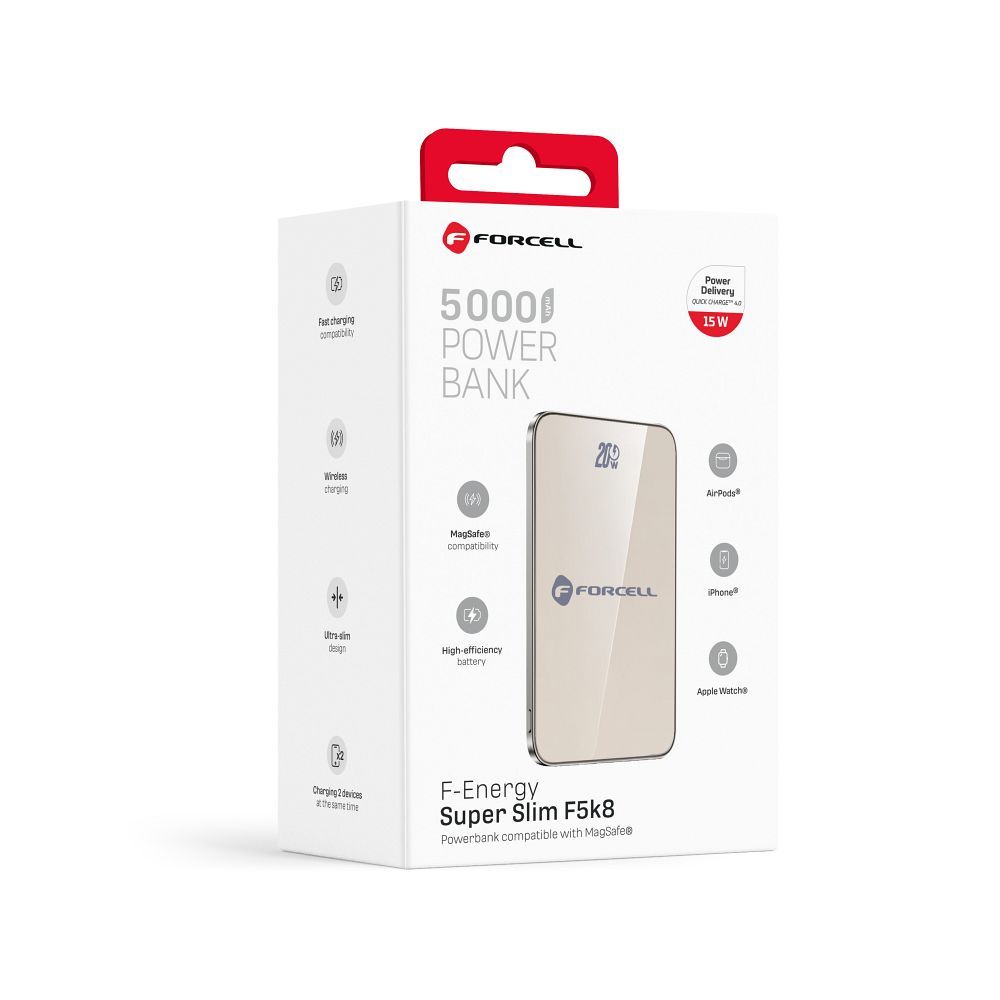 Forcell F-Energy SuperSlim F5K8 MagSafe power bank 15W 5000 mAh (Szürke)