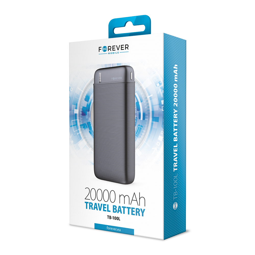 Forever TB-100L külső akkumulátor / powerbank (Fekete) - 20000 mAh