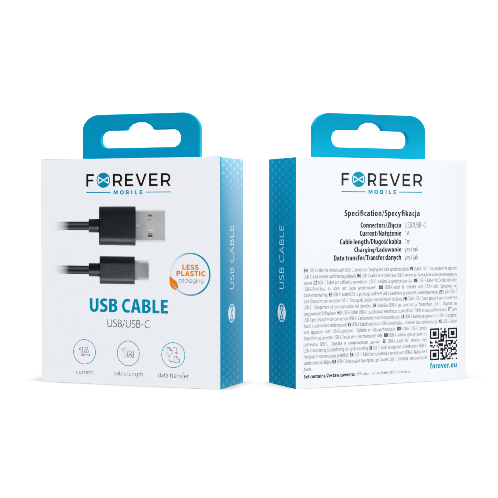 Forever USB-C 1A type-C adatkábel (Fekete)