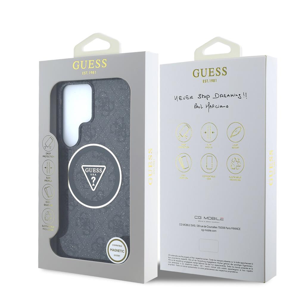 Guess IML 4G Glitter and Triangle Logo MagSafe Samsung Galaxy S25 Ultra (Fekete - GUHMS25LHG4PRTGK) 3
