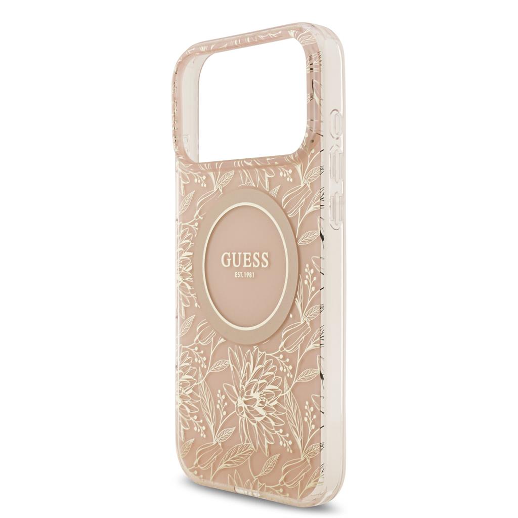 Guess IML Flowers Allover Strap MagSafe iPhone 17 Pro Max (Rózsaszín)