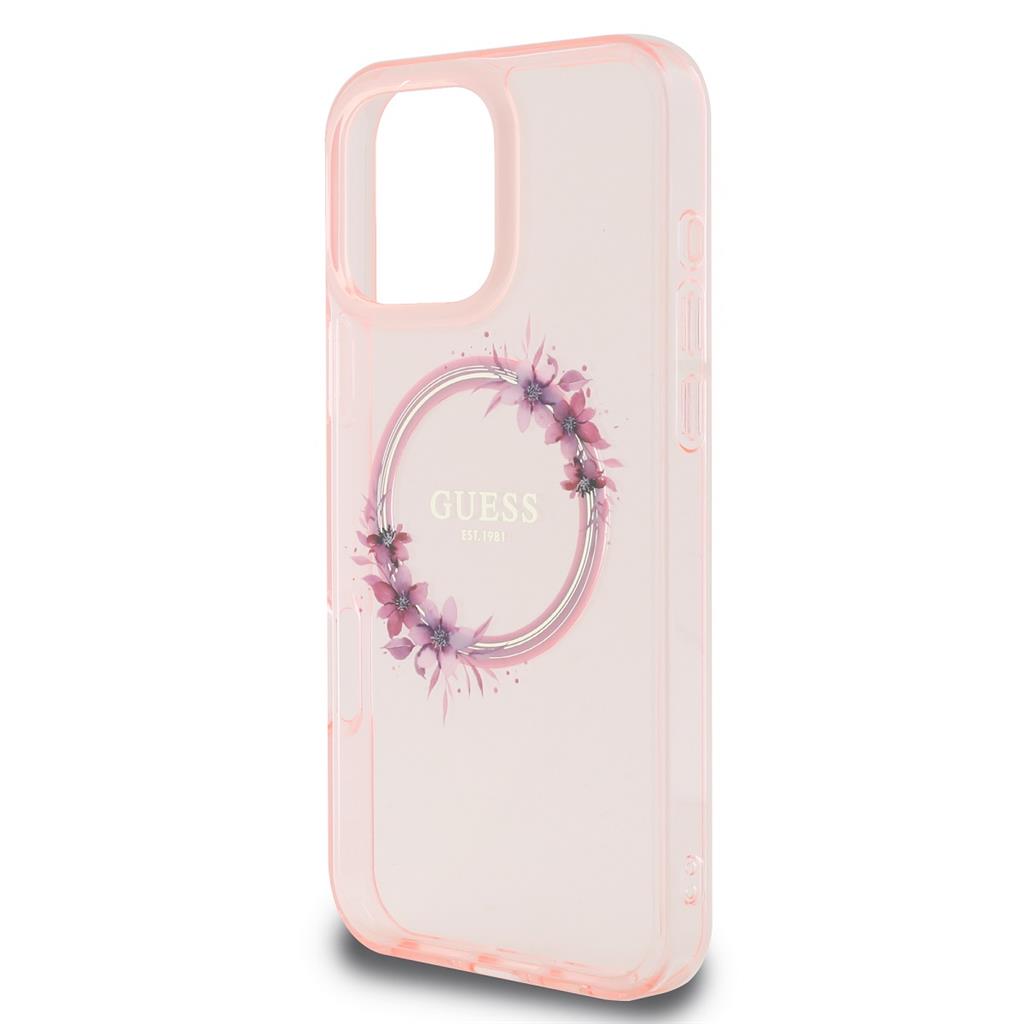 Apple iPhone 16 Pro Guess IML Flowers Ring MagSafe tok (Rózsaszín) - GUHMP16LHFWFCP