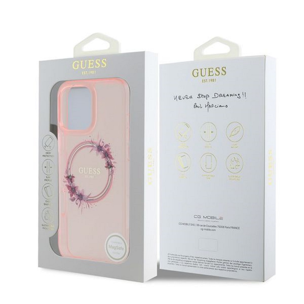 Apple iPhone 16 Pro Guess IML Flowers Ring MagSafe tok (Rózsaszín) - GUHMP16LHFWFCP
