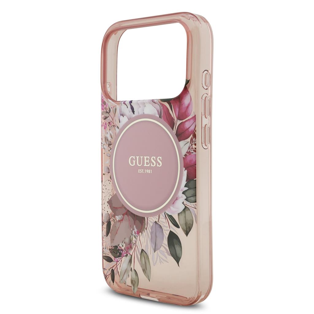 Guess IML Flowers Strap MagSafe iPhone 17 Pro (Rózsaszín)
