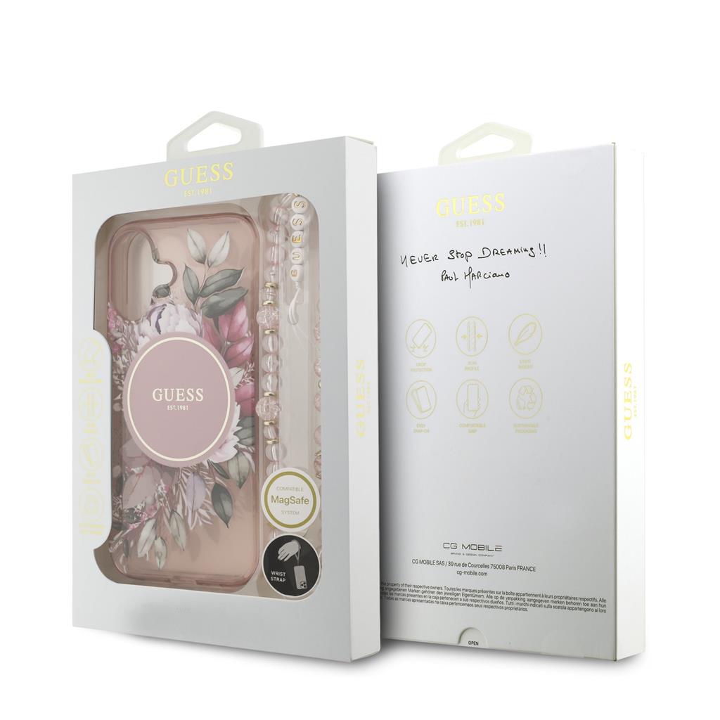 Guess IML Flowers Strap MagSafe iPhone 17 (Rózsaszín)