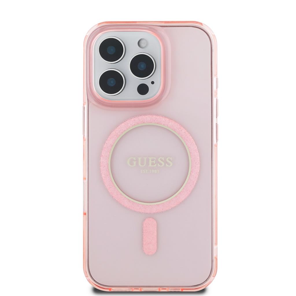 Apple iPhone 16 Pro Max Guess IML Glitter Ring MagSafe tok (Rózsaszín) - GUHMP16XHFGEREP