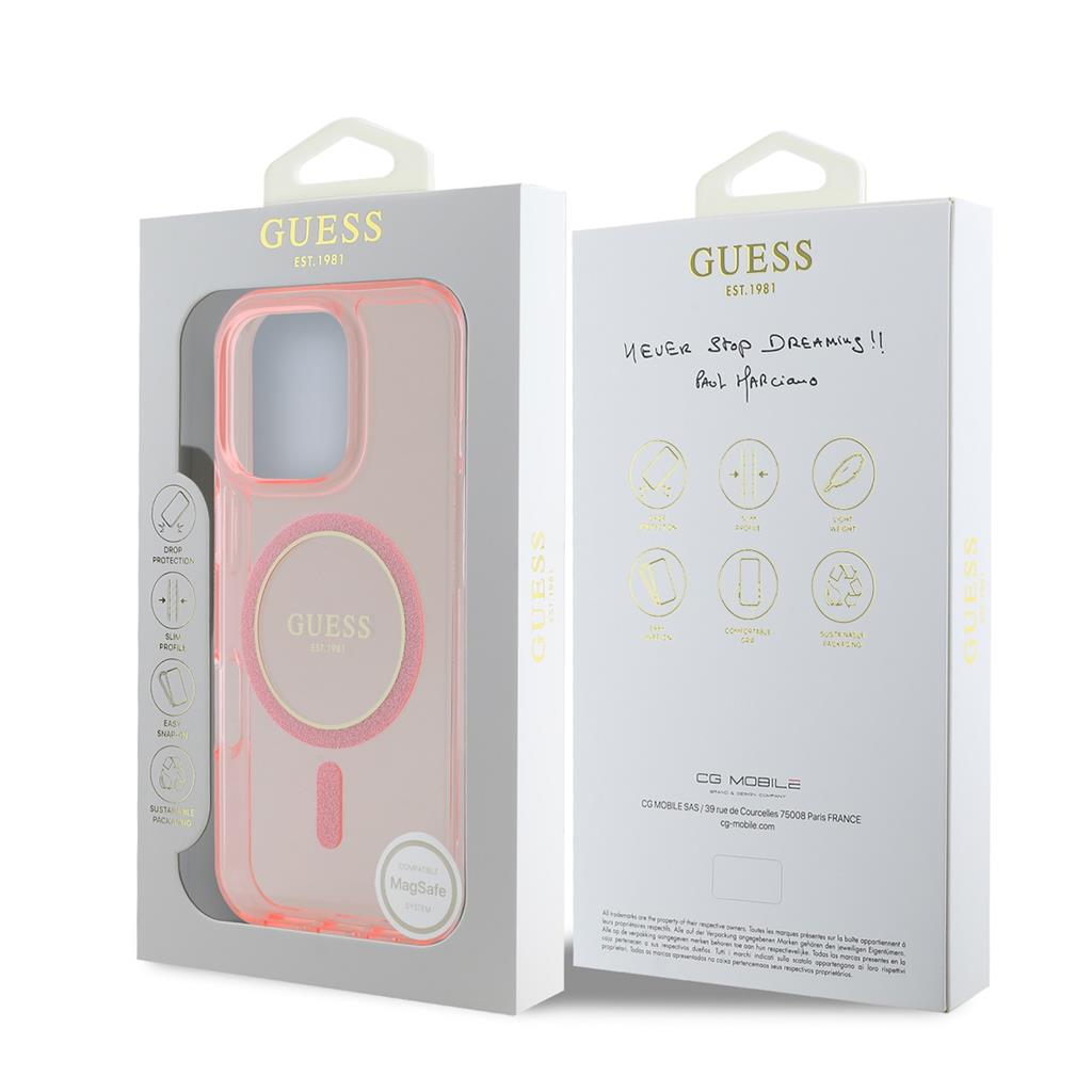 Apple iPhone 16 Pro Guess IML Glitter Ring MagSafe tok (Rózsaszín) - GUHMP16LHFGEREP