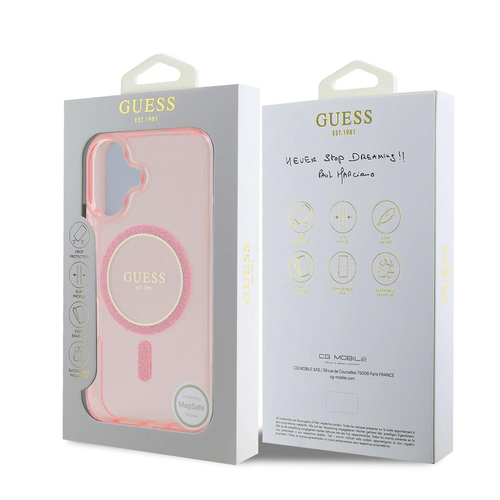 Apple iPhone 16 Guess IML Glitter Ring MagSafe tok (Rózsaszín) - GUHMP16SHFGEREP