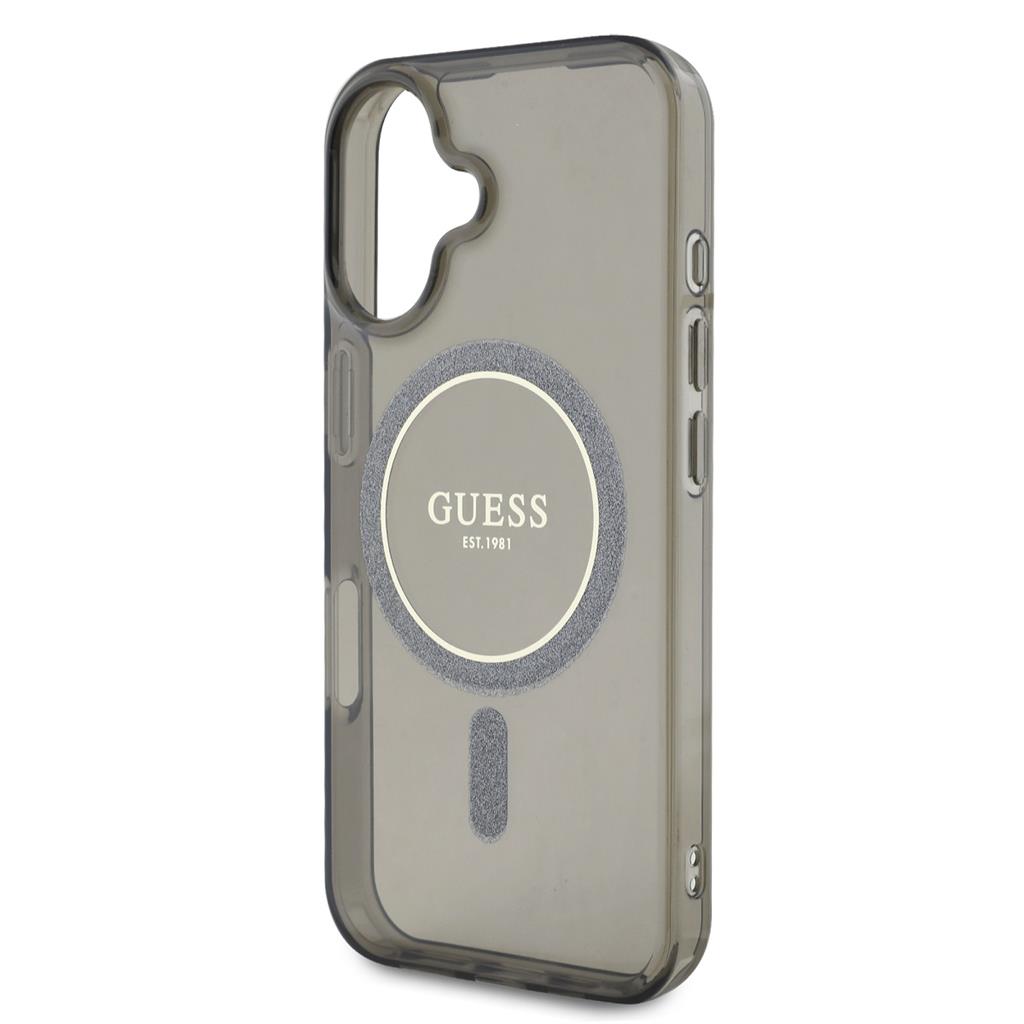 Apple iPhone 16 Guess IML Glitter Ring MagSafe tok (Fekete) - GUHMP16SHFGEREK