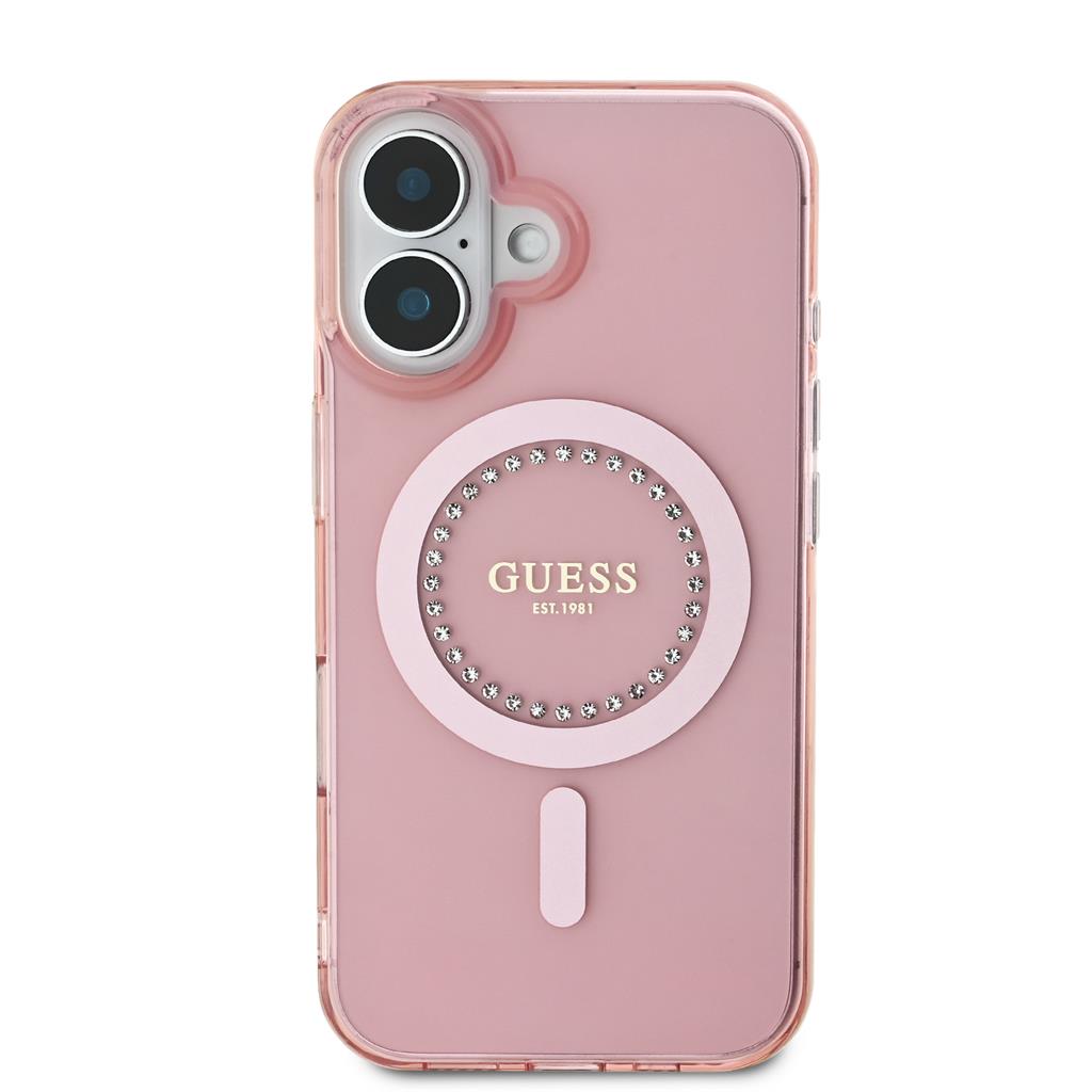 Apple iPhone 16 Guess IML Rhinestones Ring MagSafe tok (Rózsaszín) - GUHMP16SPFTDTEP