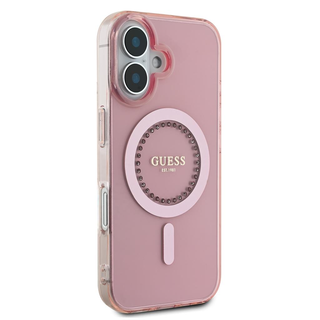 Apple iPhone 16 Guess IML Rhinestones Ring MagSafe tok (Rózsaszín) - GUHMP16SPFTDTEP