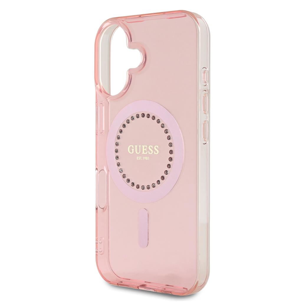 Apple iPhone 16 Guess IML Rhinestones Ring MagSafe tok (Rózsaszín) - GUHMP16SPFTDTEP
