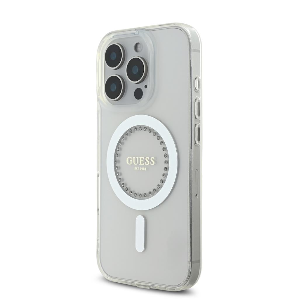 Apple iPhone 16 Pro Max Guess IML Rhinestones Ring MagSafe tok (Rózsaszín) - GUHMP16XPFTDTEP