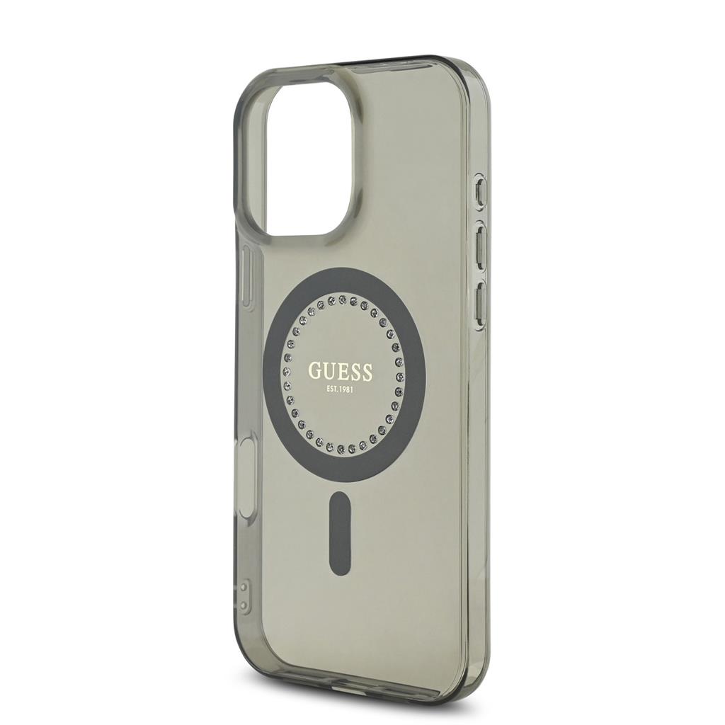 Apple iPhone 16 Pro Max Guess IML Rhinestones Ring MagSafe tok (Fekete) - GUHMP16XPFTDTEK