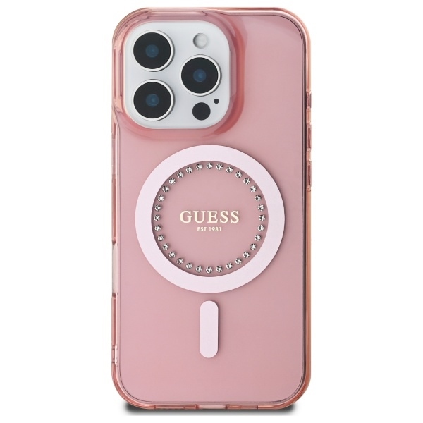 Apple iPhone 16 Pro Max Guess IML Rhinestones Ring MagSafe tok (Fehér) - GUHMP16XPFTDTEH